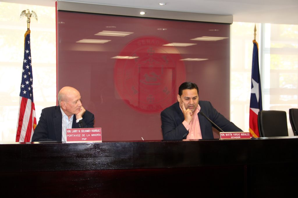 Desde la izquierda: Hon. Larry N. Seilhamer Rodríguez, Portavoz de la Minoría PNP y el Hon. Martín Vargas Morales, Senador y quien presidió la vista pública.